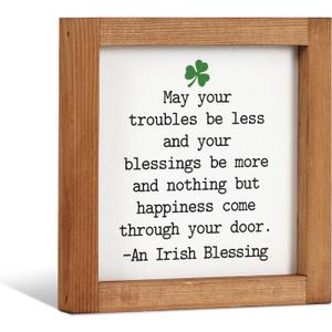 DAZONGE Farmhouse St. Patrick’s Day Decor, Wooden Framed Irish Blessing Sign, St. Patrick’s Day Decorations for Tabletop, Tiered Tray, Shelf