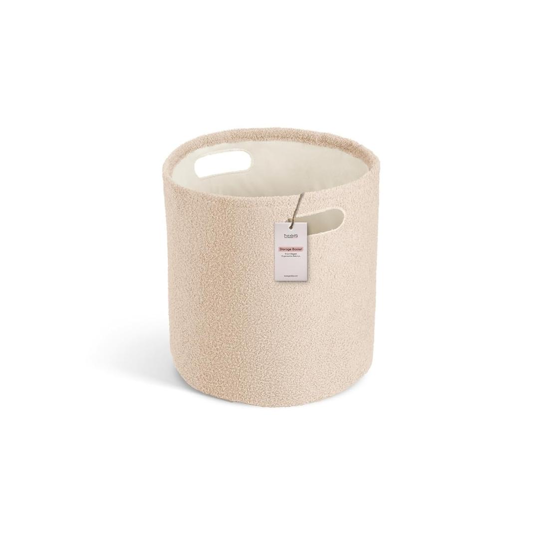 PUTSKA Basket  Round Storage for Toys and Blankets, Clothes, Stuffed Animals  Soft Baby Girl Fleece Basket for Nursery, Kids Room, Bedroom, Living Room  Large, Ivory