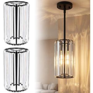 Teenyyou 2 Pcs Crystal Pendant Light Shade Modern Large Ceiling Light Cover E26/e27 Base 1.65" Top x 5.1" Dia. x 9" H Chandelier Lampshade Replacement for Kitchen Island Dinning Room Corridor