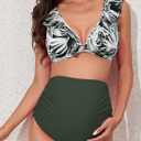 Summer Mae Maternity High Waist Swimsuit Two Piece Ruffle Bikini Bathing Suit Floral V-Neck Pregnancy Swimwear, 2XL