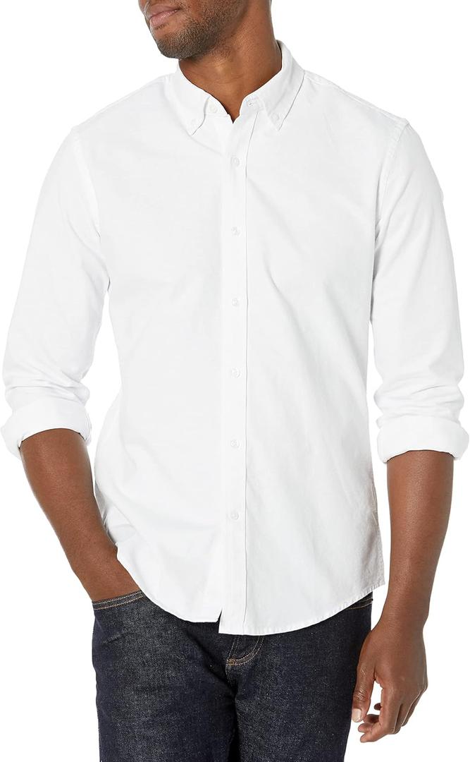 Amazon Essentials Men's Slim-Fit Long-Sleeve Oxford Shirt (Large, White)