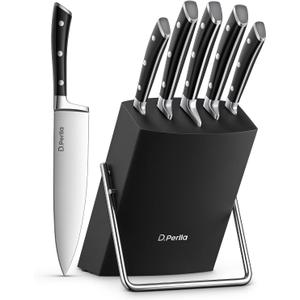 Knife Set, D.Perlla 6 Pieces Small Kitchen Knife Set with Block, German Stainless Steel Knives Set, Sharp Chef Knife Block Set, Black