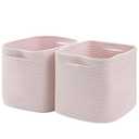 HUZNXVY Cube Storage Bin 11" x 10.5" x 10.5" Cotton Rope Basket Square Woven Storage Basket for Shelves, Closet Organizer, Soft Towel Sock Basket, Pink, 2 Pack