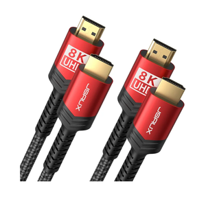 8K HDMI Cable 2.1 2 Pack 6ft, JSAUX 48Gbps Ultra High Speed HDMI Cable Braided Cord (4K@144Hz, 4K@120Hz, 8K@60Hz) HDCP 2.2&2.3 HDR 10 eARC ARC, Compatible with Switch 2/PS5/Laptop/Monitor/HDTV/-Red