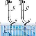 2PCS Adjustable Pool Pole Hanger,Double Pool Fence Hooks for Pool Equipment,Metal Fence Hook,Pool Tool Holder for Hanging Pool Hose/Telescopic Poles/Skimmer/Net,Fits Railing up to 1.5in