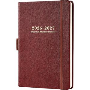 Planner 2026-2027 - Academic Planner 2026-2027, Weekly and Monthly Planner with Stickers, Faux Leather Cover, Jul. 2026 - Jun. 2027, 5.75" X 8.25", 26-27 Yearly Planner, Premium Paper, Pen Holder, Inner Pocket and 44 Notes Pages (red)
