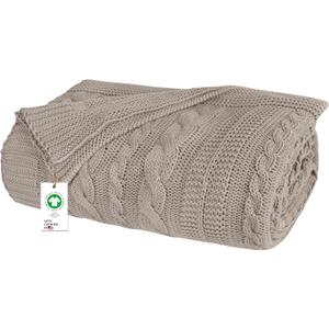 Delara Organic Cotton Throw Blanket 50x70 inches, GOTS Certified Cable Knitted Throws Blanket for Sofa Couch Bed, Baby Nursery, Lightweight Cozy Warm Decorative Blanket All Season Use (Light Grey)