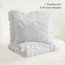 BEDAZZLED Queen Size Comforter Sets, White Bedding Comforter Set, 3 Pieces Pinch Pleat Bedding Sets with Comforter and Pillowcases Soft Farmhouse Shabby Chic Comforter for All Season
