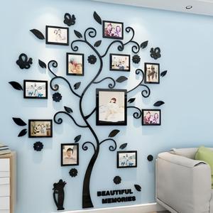 3D cat photo frame tree acrylic three-dimensional wall stickers, punch-free removable vinyl wall stickers, used for living room and bedroom decoration(Black + black leaves)
