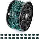 Ultimate Unicorn 500 FT C9 Light Socket Set Spool, Christmas Stringer Bulk Reel 12" Spacing, C9 Light Strand Green Wire, Christmas Stringer with E17 Sockets (10 Pairs of Plugs Included)