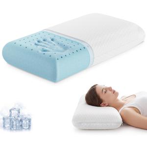 Sweetcrispy Back and Side Sleeper Support, White Gel Cooling Memory Foam Pillows for Sleeping, Bed Pillows for Adults with Breathable Mesh and Washable Cover 1 Pack