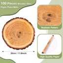 TaoBary 100 Pcs Disposable Wooden Slice Woven Paper Placemats Rustic Charger Round Place Mat Bulk Table Paper Placemat for Farmhouse Birthday Wedding Dinner Baby Shower Party Supplies (Wooden Slice), Large
