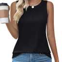 Kistore Womens Summer Tank Tops Sleeveless Crew Neck Pleated Blouse Shirts Fashion Clothes 2025 (Black, M)