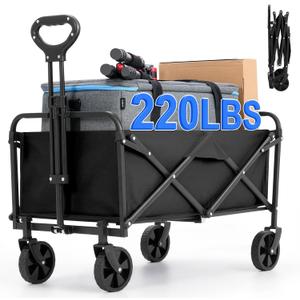 EVLIQUIL Collapsible Foldable Wagon,Wagons Carts Foldable with Wheels,Utility Grocery Folding Beach Wagon for Sand Garden Sports Shopping Outdoor.