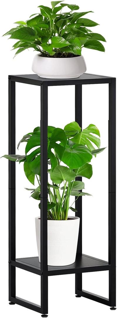 37.4" Tall Plant Stands Indoor, Plant Stand indoor Tall ,Plant Pedestal stand,Black Metal Plant Stands Indoor, 2- Tier Modern Corner Plant Stand Rack Shelves , Square Plant Tables for Corner Living