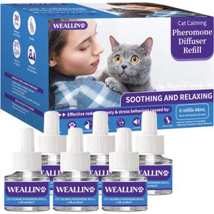 WEALLIN 6 Pack Cat Calming Diffuser Refills - Cat Pheromones Calming Diffuser Refill Relieve Anxiety & Stress 6 Month Supply, Cat Pheromone Diffuser Refills (Fits All Common Diffuser Heads)
