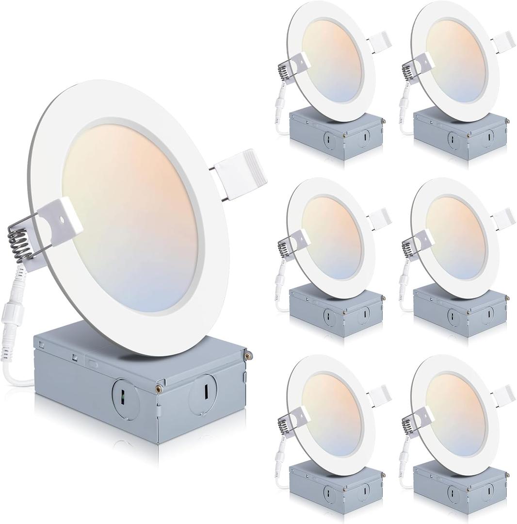 6 Pack 4 Inch LED Recessed Lights with Junction Box, Recessed Lighting 4 Inch 5CCT Dimmable 2700K-6000K, 9W 850lm Canless Downlight-ETL and Energy Star Certified (4INCH, 6P-5CCT-WH)