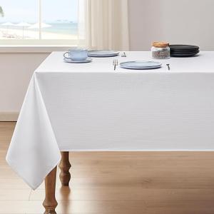 Rectangle Tablecloth Weaved Textured Water Resistant Spill Proof Table Cloth, Decorative Fabric Wrinkle Free Table Cover for Events and Dinner, 60×144 Inch, White Rectangle Tablecloth Weaved Textured Water Resistant Spill Proof Table Cloth, Decorative Fabric Wrinkle Free Table Cover for Events and Dinner, 60×144 Inch, White