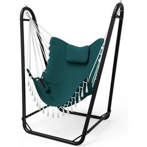 Hammock Chair with Stand,Heavy-Duty Hanging Chair with Stand, for Indoor Outdoor,Sturdy Swing Chair Stand Max Load 350 pounds(Hammock Chair Included) (Green)
