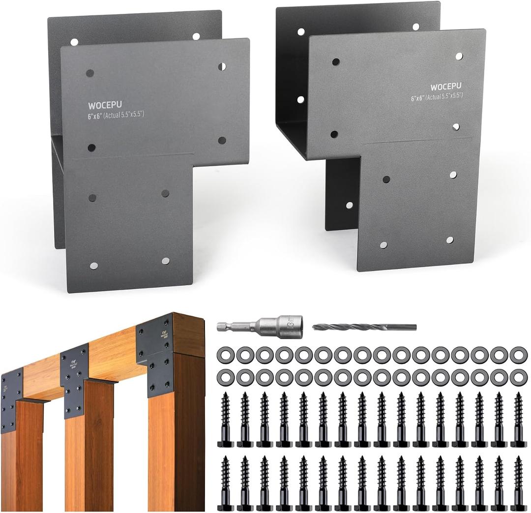 4 Pack Heavy Duty 6x6 (Actual 5.5"x5.5") Stainless Steel End Post Caps Tie Bracket , Fit Connecting Wood Gazebo, Deck Patio Post and Wood Beams Bracket (Dark Gray)