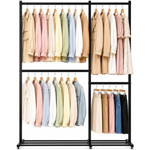Clothing Rack with 4 Hanging Rod, 47.2" x 17.7" x 69.9", Double Rod Garment Rack with Storage Shelves, Freestanding Closet Organizer for Bedroom, Laundry Room, Portable Metal Clothes Rack, Black