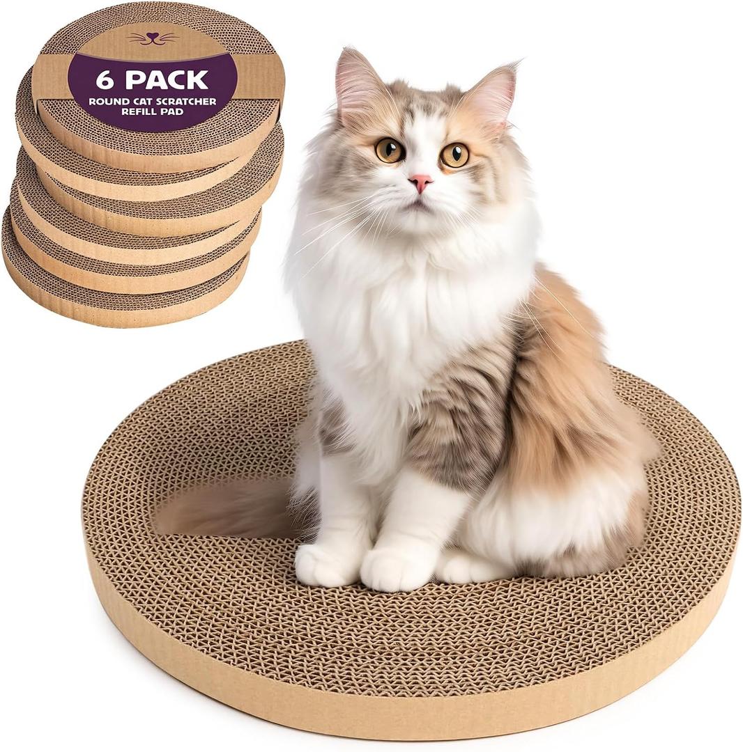 6pcs Cat Scratch Pad, Cat Scratcher Cardboard & Cat Scratching Pads - Round Cat Scratcher Refill, 10 Inch Diameter 7/8 Inch Thick cat scratchers for Indoor Cats