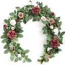Ling's moment 5FT Artificial Flower Garland Fake Rose Eucalyptus Garland Arch Flowers Vine for Wedding Party Backdrop Home Table Centerpieces Decorations (Dusty Rose & Mauve)