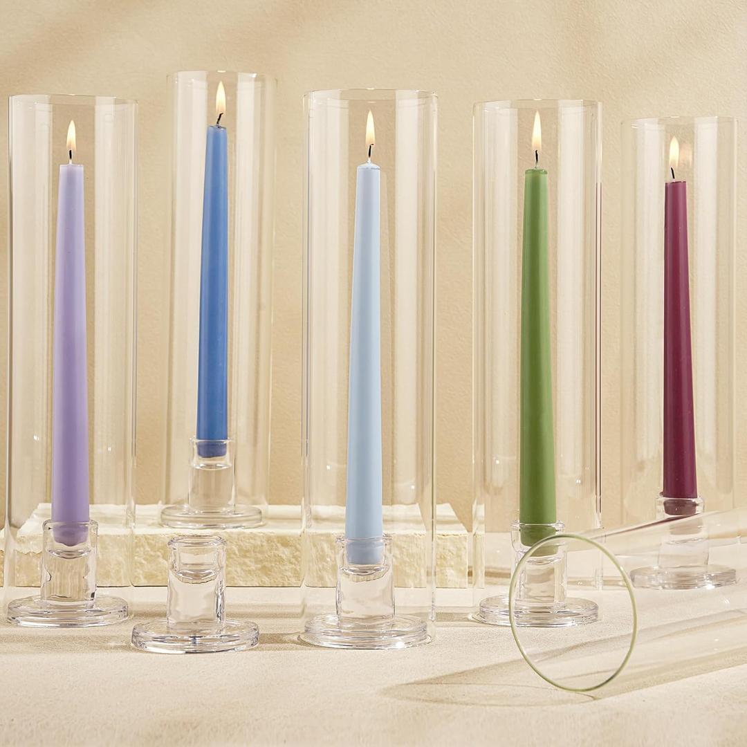 Hurricane Candle Holder Thickened Cylinder Covers 10 Pcs Taper Candle Sticks Holder Glass Tall Candlesticks Holders Centerpiece for Wedding Dining Table (Clear)