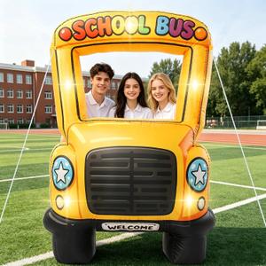 6.6 ft Inflatable School Bus Photo Frame with Lights & Built in Blower
