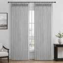 Unique Light Grey Pinch Pleat Thick Natural Linen 86 Inch Office Curtains 2 Panels Set, Memory Shape Light Filtering Semi Sheer Farmhouse Windows Curtain with Back Tab Privacy Protect Nursery Drapes