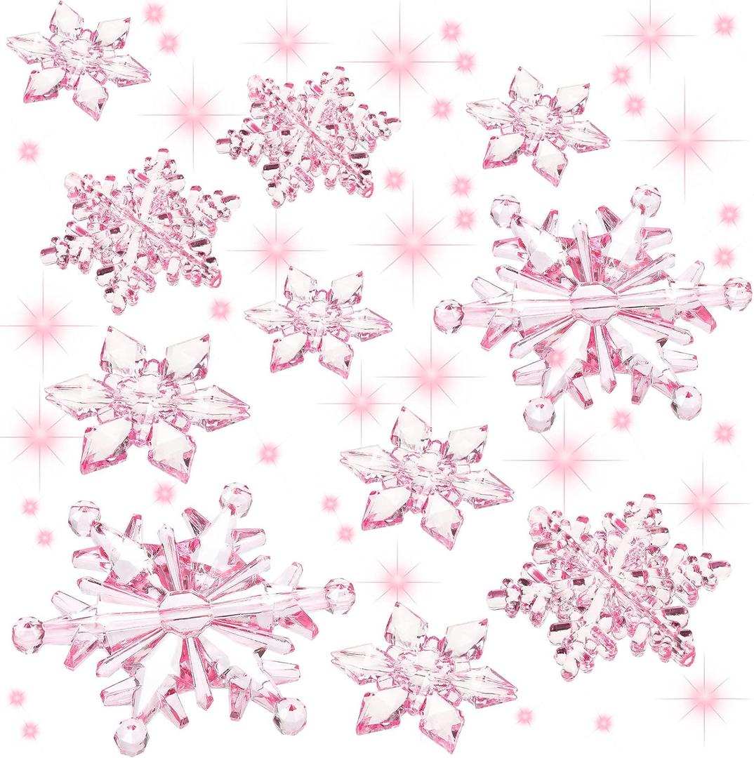 Boao 35 Pieces Christmas Snowflakes Ornaments DIY Acrylic Snowflakes Crystal Xmas Tree Pendant Winter Hanging Snow Theme Decoration(Clear Light Pink)