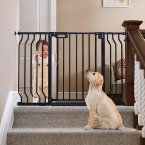 Mom's Choice-GROWNSY Baby Gate for Stairs, 30.5"-43" Pressure Mounted Pet Gate for Doorways-Auto Close Dog Gate for The House-Easy Installation & Walk Thru Wide Safety Gate, Black