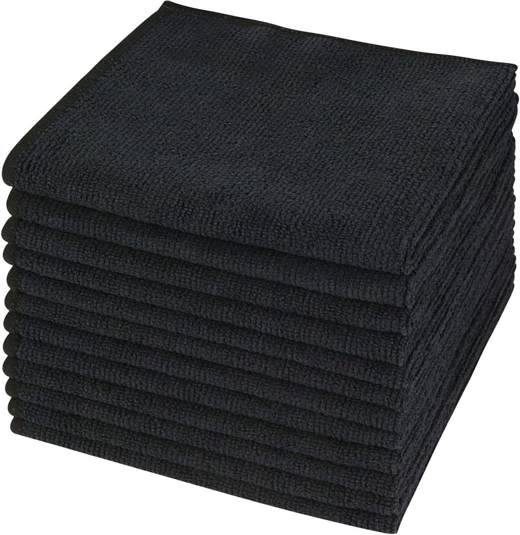 SINLAND Microfiber Cleaning Cloth Absorbent Dish Cloth Kitchen No Streak Dish Rags Glass Cleaning Cloths 12inch x 12inch 12 Pack Black