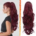 BARSDAR Red Ponytail Extension - 20 Inch Wavy Drawstring Ponytail Hair Extensions for Women - Curly Wavy Synthetic Clip in Fake Pony Tails Hairpieces Daily Party - Burgundy