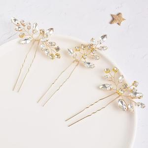 Bridal Hair Accessories, Beusoulover 3pcs Crystal Wedding Hair Pieces, Handmade Rhinestone Bridal Hair Pin for Women, Girls, Bridesmaids (Silver) (Style A Gold)