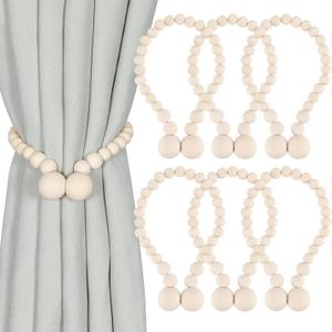 KLOGTSIND Magnetic Curtain Tiebacks, Curtain Tie Backs for Curtains 6 Pack, Wood Bead Curtain Tiebacks, Curtain Holders for Boho Bedroom Decor, Baby Nursery Decor, Farmhouse Decor