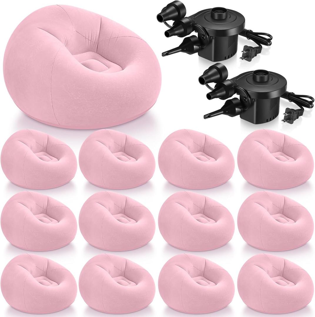 Realspring 6 9 12 Pcs Inflatable Bean Bag Chairs for Adults with Electric Air Pump, Blow up Couch Folding Portable Inflatable Couch Lazy Sofa for Outdoor Movie Night Camping(Pink,12 Pcs)
