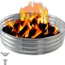 4FT Galvanized Fire Pit Ring, Foldable 48 Inch Silver Round Galvanized Fire Ring Outdoor Pits Raised Garden Bed for Backyard (Silver, 4x4x1FT)