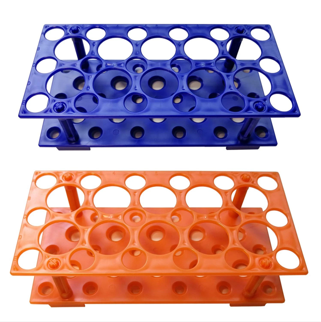Test Tube Rack, Centrifuge Tube Holder (2 Pack  Blue and Orange) for 10ml, 15ml, 50ml, Detachable Plastic Stand, 28 Well