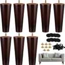 Ruisita 8 Pieces Furniture Couch Legs 6 Inch Round Solid Wood Sofa Legs with M8 T-Nuts Natural Wooden Couch Legs Replacement Leg for Armchair Cabinet Chair Footstool, Mid Century Modern Dresser, Brown