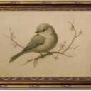 Myzoran Gold Framed Bird Canvas Wall Art,Vintage Birds Wall Decor Aesthetic,Cherry Blossom Beige Printing Artwork,Spring Rustic Minimalist Pictures, for Living Room Nursery Bedroom Decor 9X11in