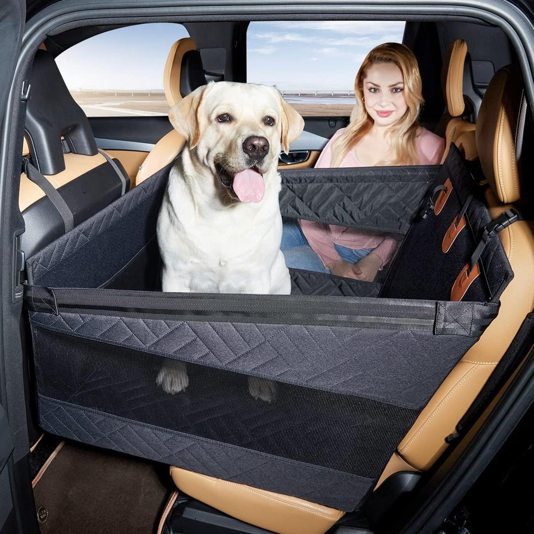 Large Dog Car Seat,Back Seat Extender for Dogs,Waterproof Medium Dog Seat Cover for Backseat, Pet Bed for Car Hammock,(Black-L)