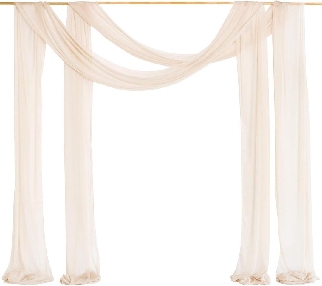 Ling's Moment Wedding Arch Draping Fabric 2 Panels 32Ft x 30" Wrinkle-Free Wedding Arch Drapes Chiffon Fabric Beige Curtain Wedding Ceremony Reception Backdrop Background Party Home Garden Decorations (Nude)