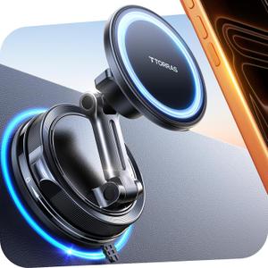 TORRAS 2026 Vacuum for Magsafe Car Mount【98+LBS Strongest Suction & Ultra Magnet】 Magnetic Phone Holders for Your Car, 360° Adjustable Car Phone Holder Mount for iPhone 17 Pro Max 16 15 14 13 12
