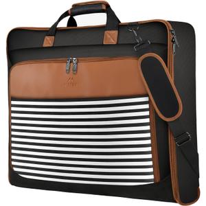 MATEIN Suit Carry On Garment Bag for Travel, Suit Bag with Detachable Adjustable Shoulder Strap, Waterproof Foldable Garment Luggage for Men Women, Large Compartment for Carrying Clothes, Black Stripe