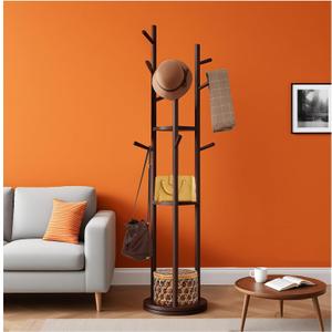 Wooden Freestanding Coat Rack with 9 Hooks&3 Rotating Storage Trays,Free Standing Coat Rack Tree with Rotatable Design,Coat Tree Freestanding for Hanging Clothes,Clothing Rack for Entryway Bedroom