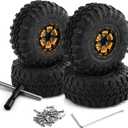 1.0 RC Tires and Beadlock Wheels 1/24 1/18 Mud Slingers Grappler Tyres & Rims Hub for 124 1:18 RC Rock Crawler Car SCX24 FMS FCX24 TRX4M Axial AX24 90081 Gladiator Bronco C10 4PCS (Glod)