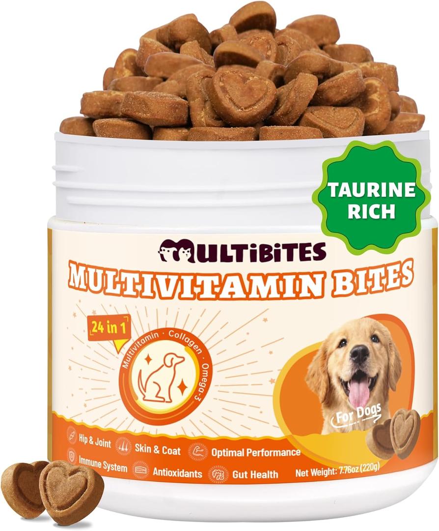 330 Bites Dog Vitamins and Supplements for Immunity Support | Dog Multivitamin with Taurine for Dogs, Coq10, Glucosamine,Omega 3 & Msm. Supports Heart Health & Antioxidant Protection