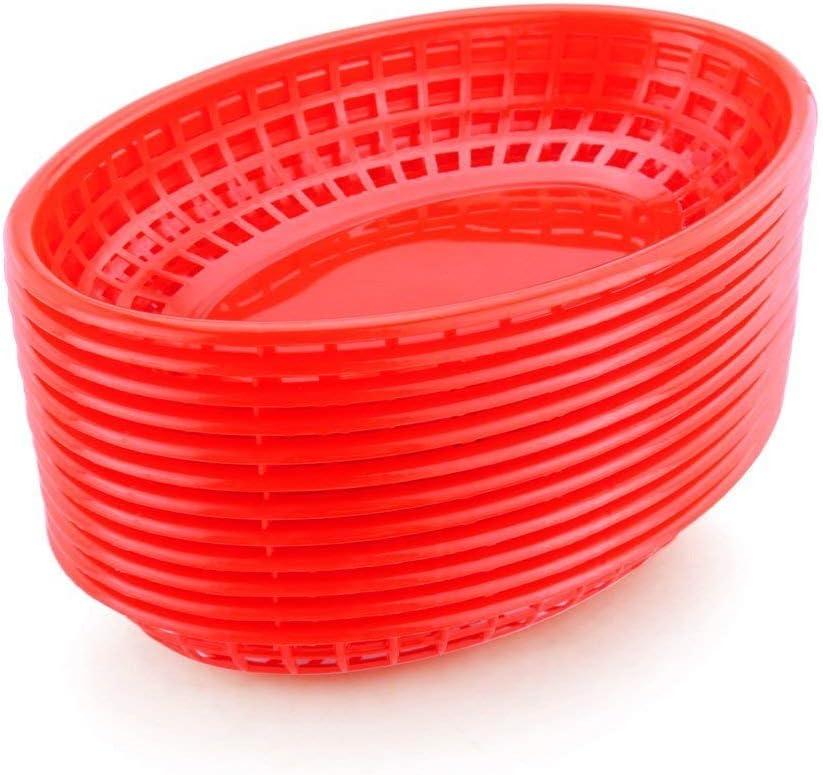 New Star Foodservice 44164 Fast Food Baskets, 9 1/4-Inch x 6-Inch Oval, Set of 12, Red (One Dozen)