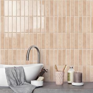 Alwayspon 10 Sheets 12inch/30.5cm 3D Vinyl Backsplash Tiles, Self-Adhesive Peel and Stick Wall Tile Stickers Stick on Subway Tiles for Kitchen Bathroom Wall, Warm Beige Pink